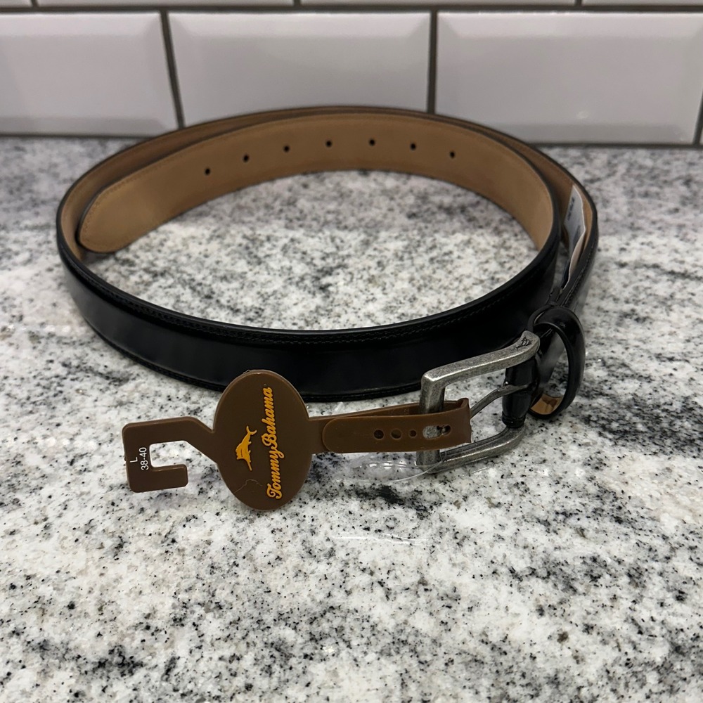 Tommy Bahama Men's Black Leather Belt Size Large 38-40 Dress Casual